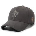 Dark charcoal grey baseball cap featuring 3D letter embroidery and side shield patch - Adjustable / Gray