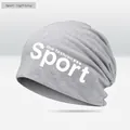 Light gray knitted slouchy beanie featuring Sport and fashion text for casual wear - Sport Style / Light Gray