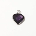 Polished heart-shaped purple gemstone pendant with silver-tone metal bail for DIY jewelry - Silver-February