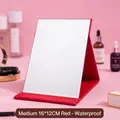 Portable folding red PU leather makeup mirror, medium size 16x12cm waterproof desk mirror - Waterproof PU Leather Style / Medium 16x12cm / Red