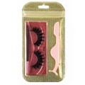 Detailed set of 3D voluminous false eyelashes with pink brush and applicator tool - Gold Bag #105