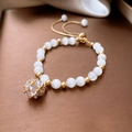 Adjustable faux strawberry crystal and pearl heart bracelet with gold zircon charm - Style 3 / Gold