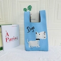 Light blue knit tote bag featuring a white dog pattern and soft woven texture - Big Blue Dog With Side Profile