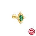 Gold-plated S925 silver flat back stud with marquise green gem and white zircons - Gold #6 (Emerald Rectangle)