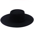 Classic black wool fedora hat with a 9.5cm wide brim and matching ribbon for men and women - M (56-58cm) / Black