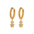 Detailed view of golden stainless steel hoop earrings with zircon girl charms and dimensions - Textured Hoop Little Girl / Gold-Q132