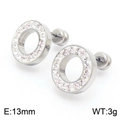 Silver-tone stainless steel round stud earrings with 13mm diameter and pave crystal inlay - Steel Color Round Pavé Rhinestone Ring (KE110599-Z)