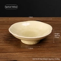 Apricot yellow ceramic pedestal snack plate with ice-crackle glaze and scalloped edges - Apricot Yellow-Six Petals
