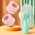 Mint green cat paw face brush and pink wristband set in a clear storage box - Brush + Wristbands + Box / Mint Green