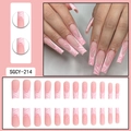 Long pink press-on nails with heart patterns and wavy lines, full set of 24 pieces - SGCY-214 Pink Heart Wave Style