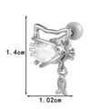 Silver titanium steel cat ear stud with oval gemstone and small fish drop pendant - Silver Cat Fish (0191-2#Silver)