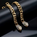 Bracciale a catena cubana dorata con serpenti dagli occhi rossi e verdi e strass lucidi - Oro con occhi verdi