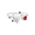 S925 sterling silver heart moonstone ring with colorful zircon accents on a white background - Size 14 (Open Adjustable) / Silver