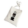 White canvas tote bag featuring a quirky cartoon black cat illustration with orange eyes - White-Anthropomorphic Cartoon Cat