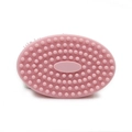 Pink oval silicone bath brush with dense soft massage bristles and handheld strap - Flat Head Handheld Style / Pink