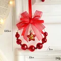 Rode kersthanger met ster en strik voor auto- of kerstboomsfeerdecoratie - Rode Strik Krans Hanger