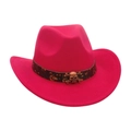 Rose red western cowboy hat with brown skull pattern band and metal skull accent - Adult (56-58CM) / Rose Red