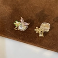 Vintage style pink zircon butterfly earrings with pearls and gold floral accents - Gold Butterfly Pearl Flower Clip Earrings