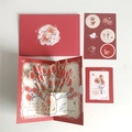 Coffret de cartes de vœux 3D avec roses rouges, enveloppe et autocollants romantiques - Série Rose-Bouquet Rouge Type 2