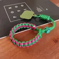 Adjustable woven wrist strap for phone in green and pink paracord with plastic buckle - Short [Rose Red & Green] Adjustable Braided Lanyard + Green Patch