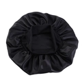 Macro shot of black satin silk sleep cap showing smooth texture and elastic band detail - One Size / Black