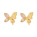 Gold butterfly earrings with clear marquise stones and textured metallic finish - Textured Butterfly Earrings (6#)