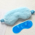 Light blue plush rabbit fur sleep mask with a cooling gel insert for eye relief - Hot/Cold Gel Pack Style / Sky Blue