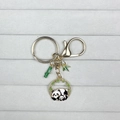 Cute panda and bamboo enamel pendant keychain with golden lobster clasp for bags - Two Lying Pandas
