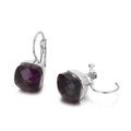 Silver drop earrings featuring square-cut purple crystal gems with secure hooks - Silver Purple Square Style (KE79024-GC)