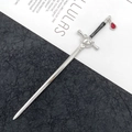 Silver sword hairpin with black handle and red teardrop gem charm for hanfu hair styling - Enamel Filling / Irregular Water Drop (White K Gold)