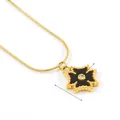 18K gold plated stainless steel necklace featuring a black cross pendant with rhinestones - Black Enamel Cross Pendant (ZYG1622)