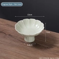 Pale green ceramic high-foot fruit plate with hexagonal petal edges and ice-crackle finish - Fragrance Petal-Light Cyan
