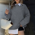 Jersey de punto gris para mujer, corte holgado, con bolso blanco, estilo moda otoño - S / Gris