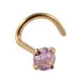 0.8mm gold stainless steel nose stud featuring a brilliant round pink cubic zirconia - 0.8x7x3mm / Gold S-Bend Round Pink Zircon