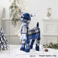 Blue and white plaid Christmas reindeer figurine with scarf standing on snowy surface - Large Standing Reindeer