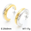 Orecchini a cerchio a C bicolore oro e argento in acciaio al titanio 29x8mm - 29x8mm / Oro Bicolore Doppio Strato
