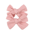 Set of two pink embroidered lace bow hair clips made of textured cotton linen fabric - Linen Knot Style (9) / 2 Pcs/Set / Pink