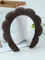 Dark brown puffy sponge headband in soft towel fabric with handmade label detail - Brown