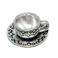 Silver coffee cup and saucer alloy pendant charm for DIY jewelry making and crafts - Antique Silver Coffee Cup