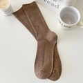 Brown ribbed knit mid-calf crew socks in a cozy minimalist home aesthetic - One Size / Coffee