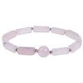 Elastisches Armband mit rechteckigen Rosenquarz-Perlen und silbernen Trennelementen - Rosenquarz Armband
