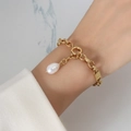 Bracciale a catena vintage placcato oro 18k con perla d'acqua dolce naturale al polso - Catena di estensione 15+3CM / Oro