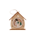Christmas wooden house ornament with snowman and star cutouts on natural jute string - Round Wood House LED Light Snowman