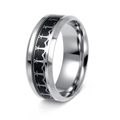 Polished stainless steel nautical anchor ring with black inlay band design - US 9 / Black with Silver Gear