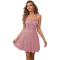 Chic pink sequin mini party dress with sleek straps and a slim A-line silhouette - US size 2 / Bottoms / Dusty Pink