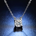 Classic four-prong round moissanite pendant necklace in polished silver finish - Q010 Four-Prong 1ct