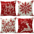 Set of four Christmas linen pillow covers with reindeer and snowflake prints - Set 01