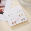 Set of seven pearl and heart stud earrings in gold and silver finish on daily gift card - Starfish Whale Pink Heart Style (E1991-1)