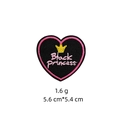 Detailed embroidery of heart-shaped Black Princess patch with pink edges and gold crown - Style 2 Black Princess Heart