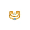 Detail of adjustable gold-plated stainless steel ring with colorful enamel inlay - Zj174